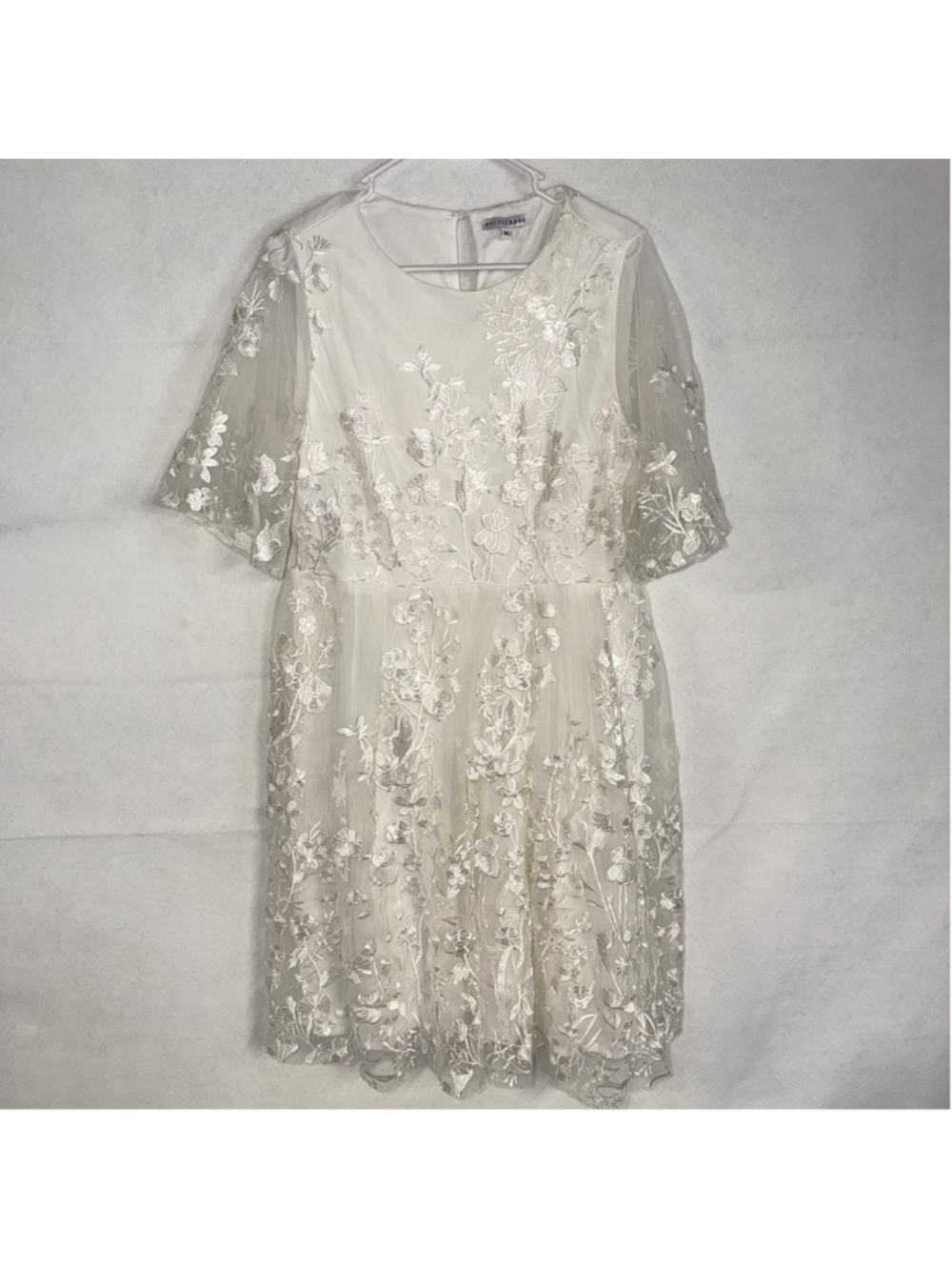 Baltic Born Embroidered Tulle Dress Ivory Floral Midi Bridal Wedding Guest Sz XL